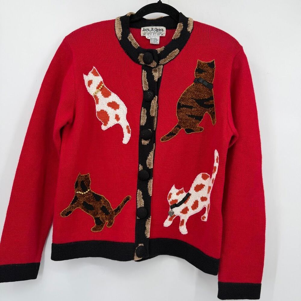 Vintage Jack B. Quick Cat Cardigan Sweater Red Novelty Cats Women’s M